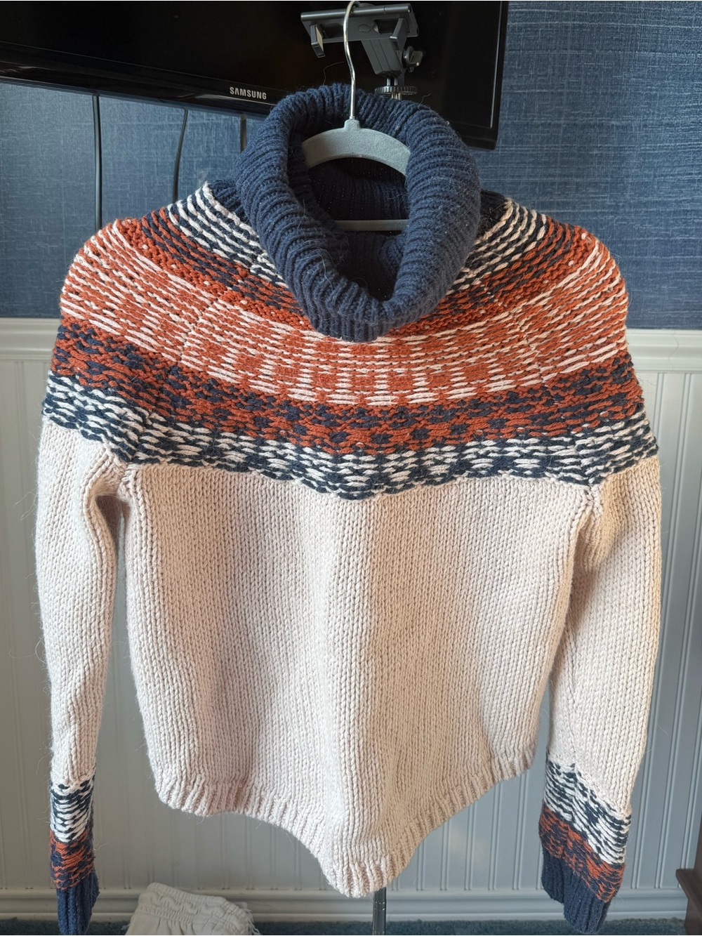 Madewell Cream Navy and Rust Marled Cowl Turtleneck Sweater